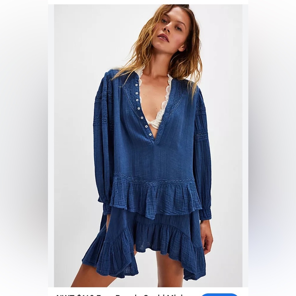 Free People Sachi Mini Dress Blue NWT
